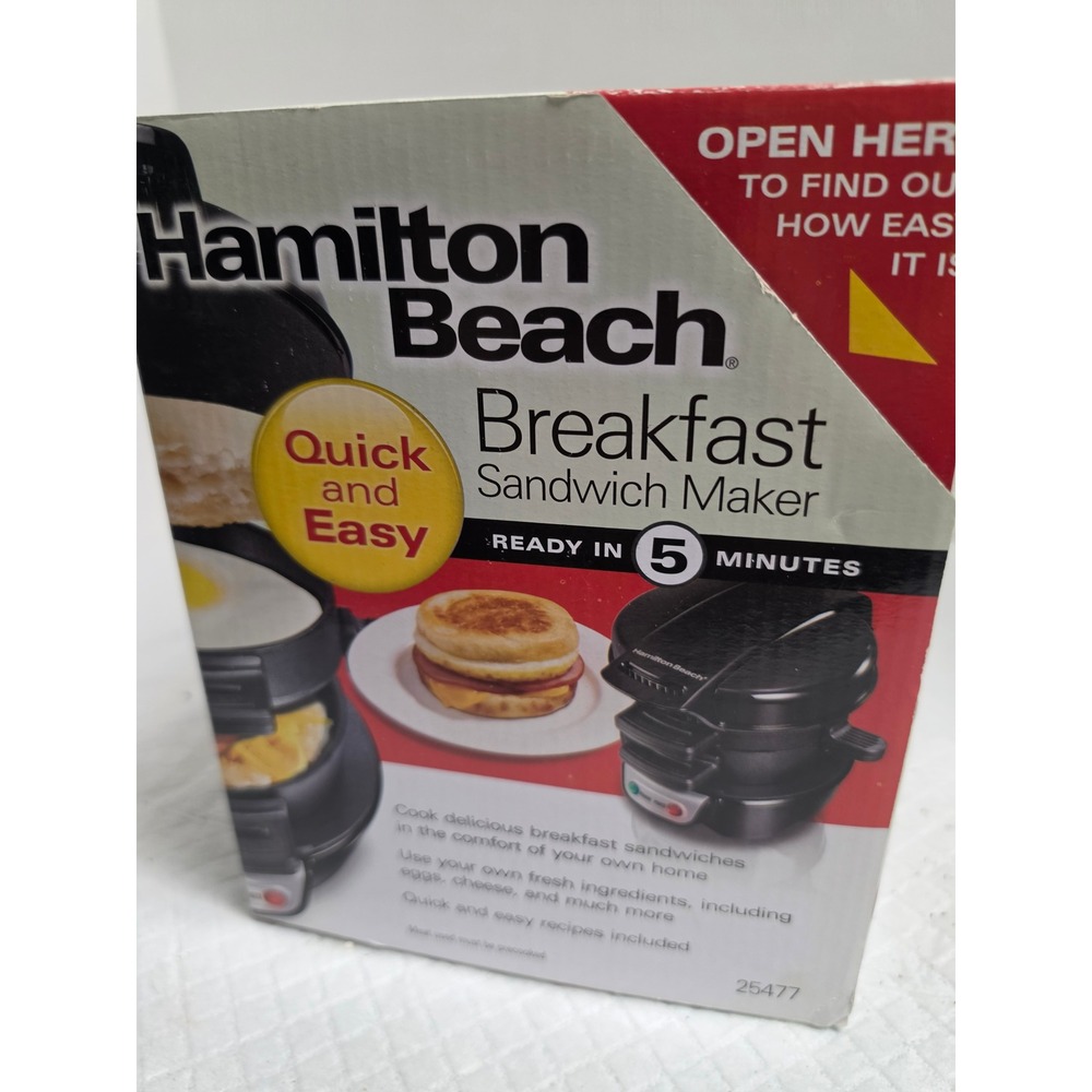 Hamilton Beach Breakfast Sandwich Maker Black 25477 Quick Easy 5 Minutes NEW